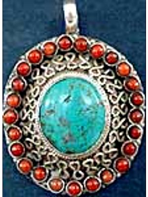 Coral Turquoise Filigree Pendant