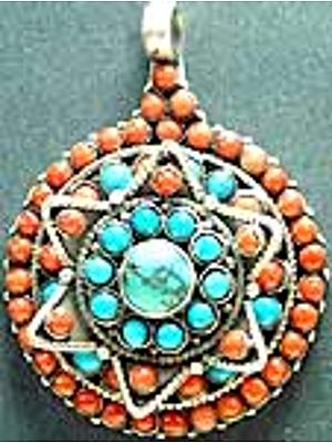 Coral Turquoise Flower Box Box Pendant