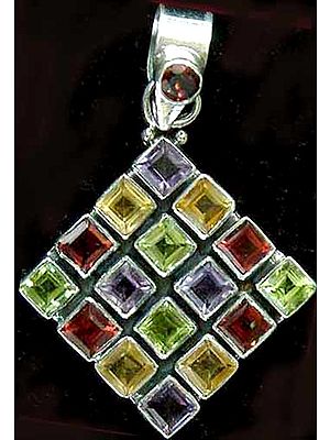 Diamond Shaped Pendant with Cut Gemstones