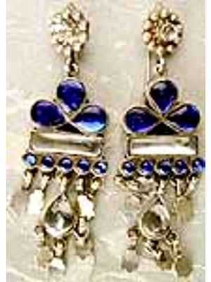 Ear Rings with blue Glass Stones