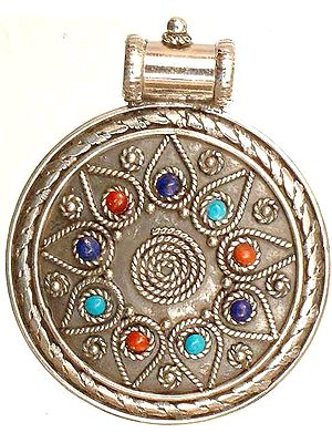 Filigree Circle with Turquoise, Coral and Lapis Lazuli