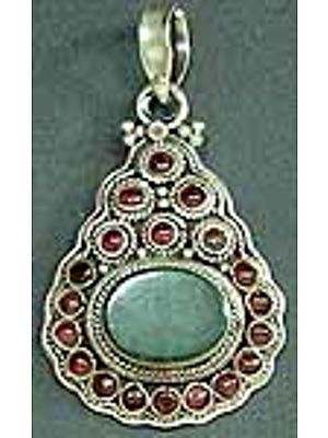 Garnet Malachite Pendant with Filigree