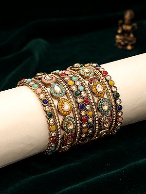 Vibrant Kundan Bangle Set with Teardrop Embellishments