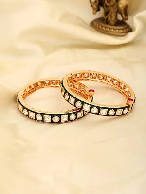 Designer Openable Bangles with Polki Embellishments