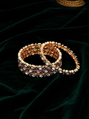 Polki Stone Studded Bangles with Enamel Detailing - Pack of 4