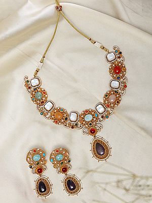 Red Stone & Pearl Kundan Necklace and Earring Set