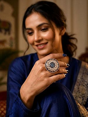 Circular Kundan Adjustable Ring with Stone Studs