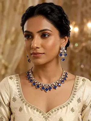 Kundan Choker Necklace Set with Square Stone Studded Earrings for Brides