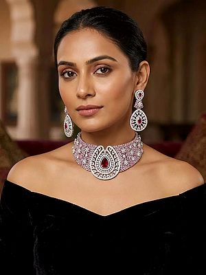 Elegant Necklace and Earring Set with Pink American Diamonds