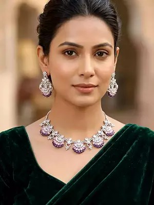 American Diamond Floral Necklace and Earring Set