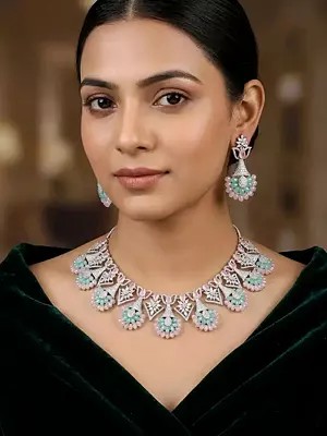 American Diamond Choker Necklace Set with Drop Earrings