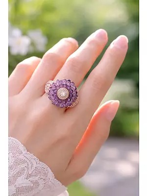 Blooming Petal Design Stone Studded American Diamond Adjustable Ring