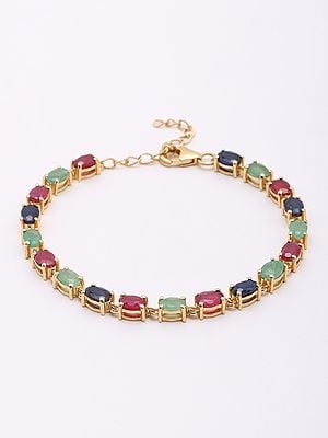 Oval Shape Faceted Multi Gemstone Tennis Bracelet