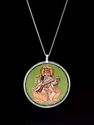 Round Shape Goddess Saraswati Pendant