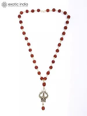 Trident Damru Genuine Rudraksha Mala | Spiritual Jewelry