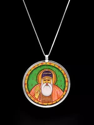 Round Shaped Hand-Painted Shri Guru Nanak Dev Ji Pendant