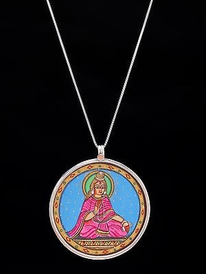 Hand Painted Goddess Parvati (Chanting the Syllable Om Namah Shivay) Pendant