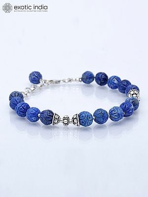 Carved Lapis lazuli Beaded Bracelet