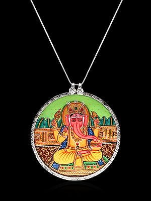 Hand Painted Chaturbhuja Lord Ganesha Pendant