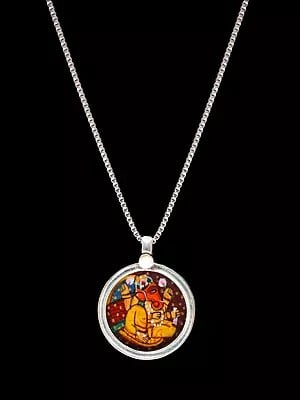 Hand Painted Lord Ganesha Sterling Silver Pendant