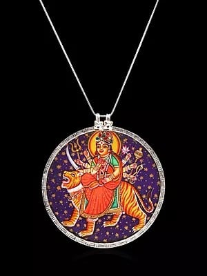 Round Shape Hand-Painted Goddess Durga Pendant