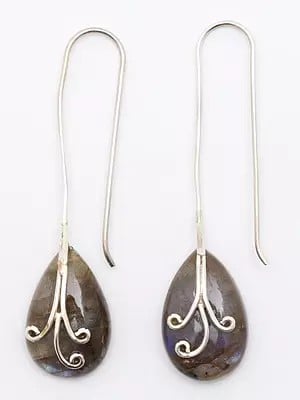 Pear Shape Labradorite Long Hook Earrings