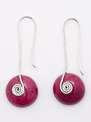 Round Shape Cabochon Ruby Earrings