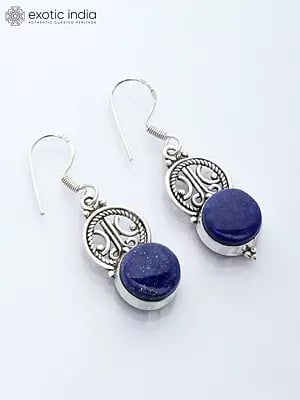 Sterling Silver Hook Earrings with Round Shape Lapis Lazuli