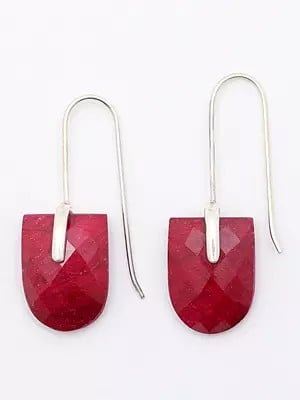 Faceted Ruby Long Hook Earrings