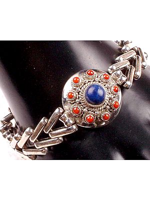 Lapis Lazuli Link Bracelet with Coral