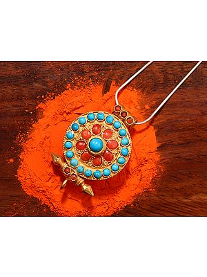Gau Box Gold Plated Pendant with Coral and Turquoise