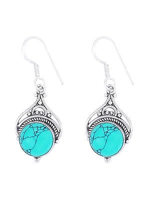 Graceful Sterling Silver Earrings Studded with Turquoise Stone
