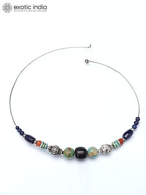 Sterling Silver Choker Necklace with Multi Stone