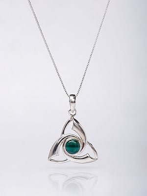 Triquetra Pendant with Round Shape Malachite Gemstone