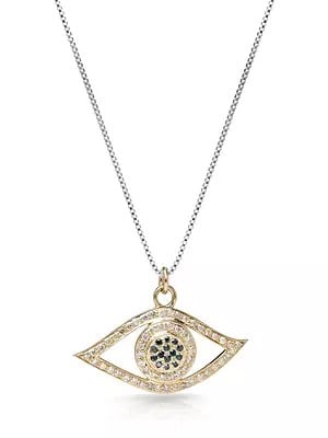 Gold Plated Sterling Silver Evil Eye Pendant with Diamond and Emerald Gemstone