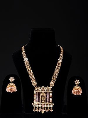 Traditional Lord Rama Long Necklace Set with Earrings