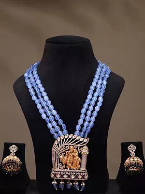 Kundan and Stone Studded Radha Krishna Multi Strand Long Necklace Set with Earrings