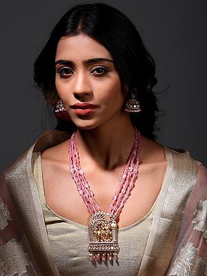 Kundan and Stone Studded Radha Krishna Multi Strand Long Necklace Set with Earrings