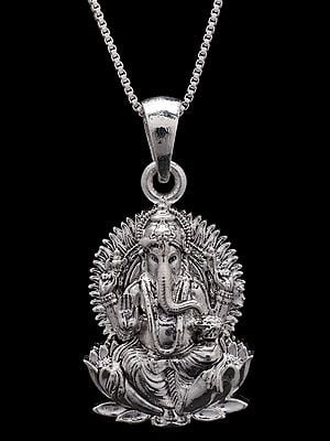 Chaturbhuja Lord Ganesha Seated on Lotus Pendant