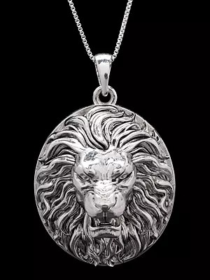 Lion Face Carved Sterling Silver Pendant