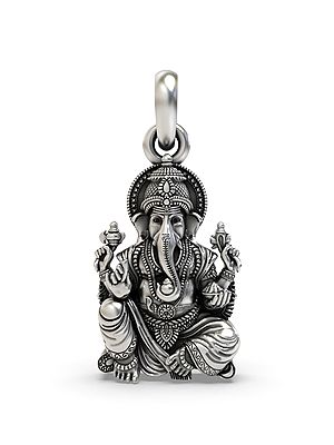Chaturbhuja Lord Ganesha Seated on Lotus Pendant