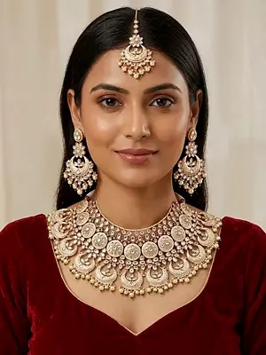 Heavy Bridal Necklace Set with Mangtika and Earrings