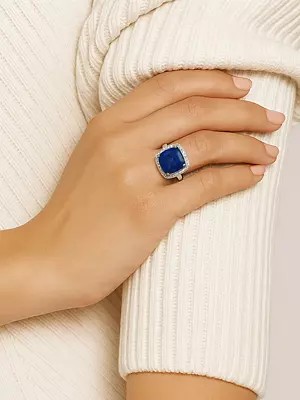 Cushion Cut Blue Sapphire Ring with Cubic Zirconia