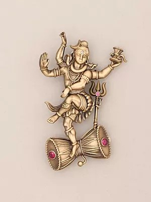 Nataraja Shiva Dancing on Damru Brass Brooch