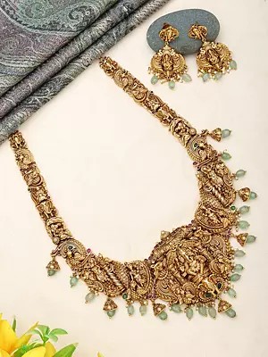Antique Brass Lord Ganesha Necklace and Earrings Set