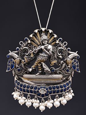 Superfine Sterling Silver Flute Krishna Dancing on Kaliya Naag Pendant