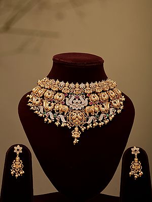 South Indian Temple Gaja Lakshmi Bridal Choker Necklace Set