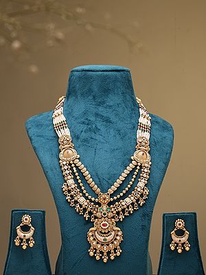 Kundan Studded Multi Strand Layered Rajwadi Rani Haar Set with Chand Bali