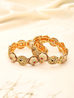 Kundan Meenakari Peacock Design Openable Bangles (Pair)