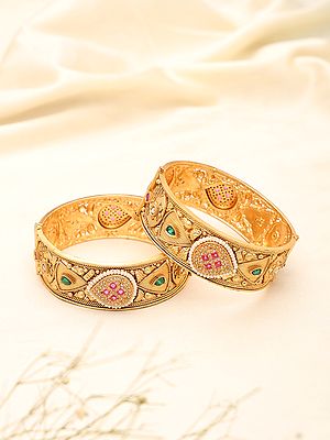Kundan Stone Studded Openable Bangles with Geometric Design (Pair)